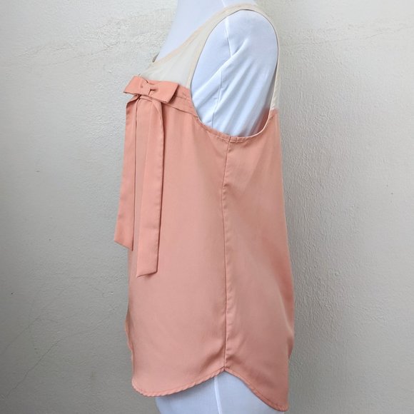 Peach & Cream Bow Top Chiffon Shell Tank Blouse - Picture 3 of 5